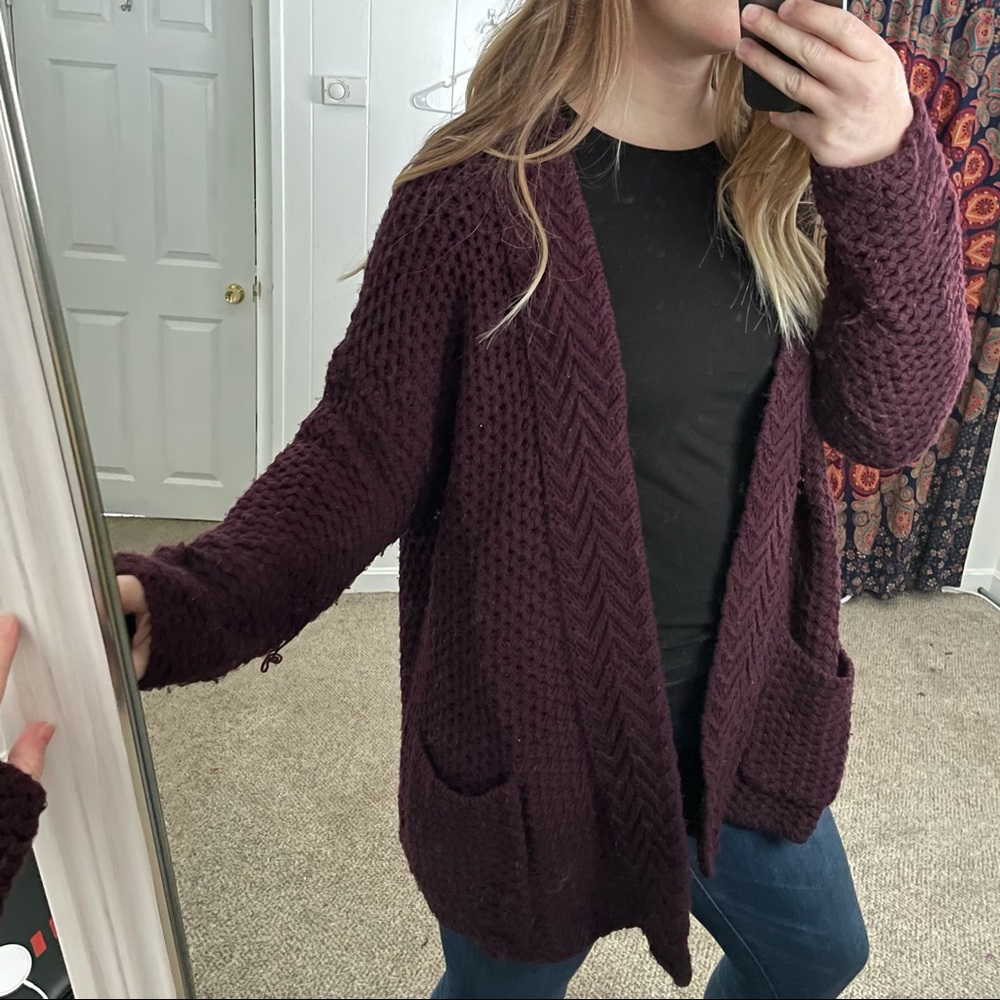 Oversized Chunky Eggplant Knit Cardigan Sweater